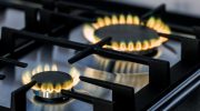 stove has yellow flames